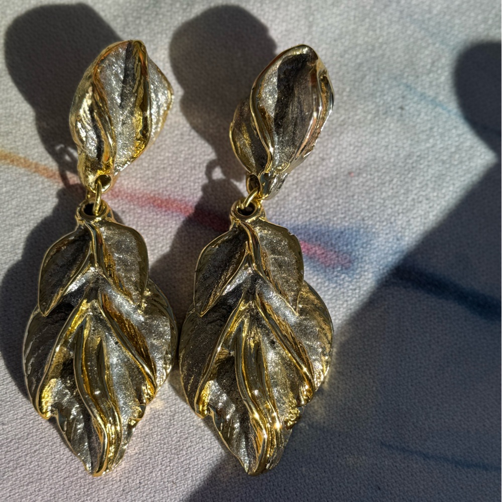 90’s clip on Elegant Gold and Silver Leaf Earrings